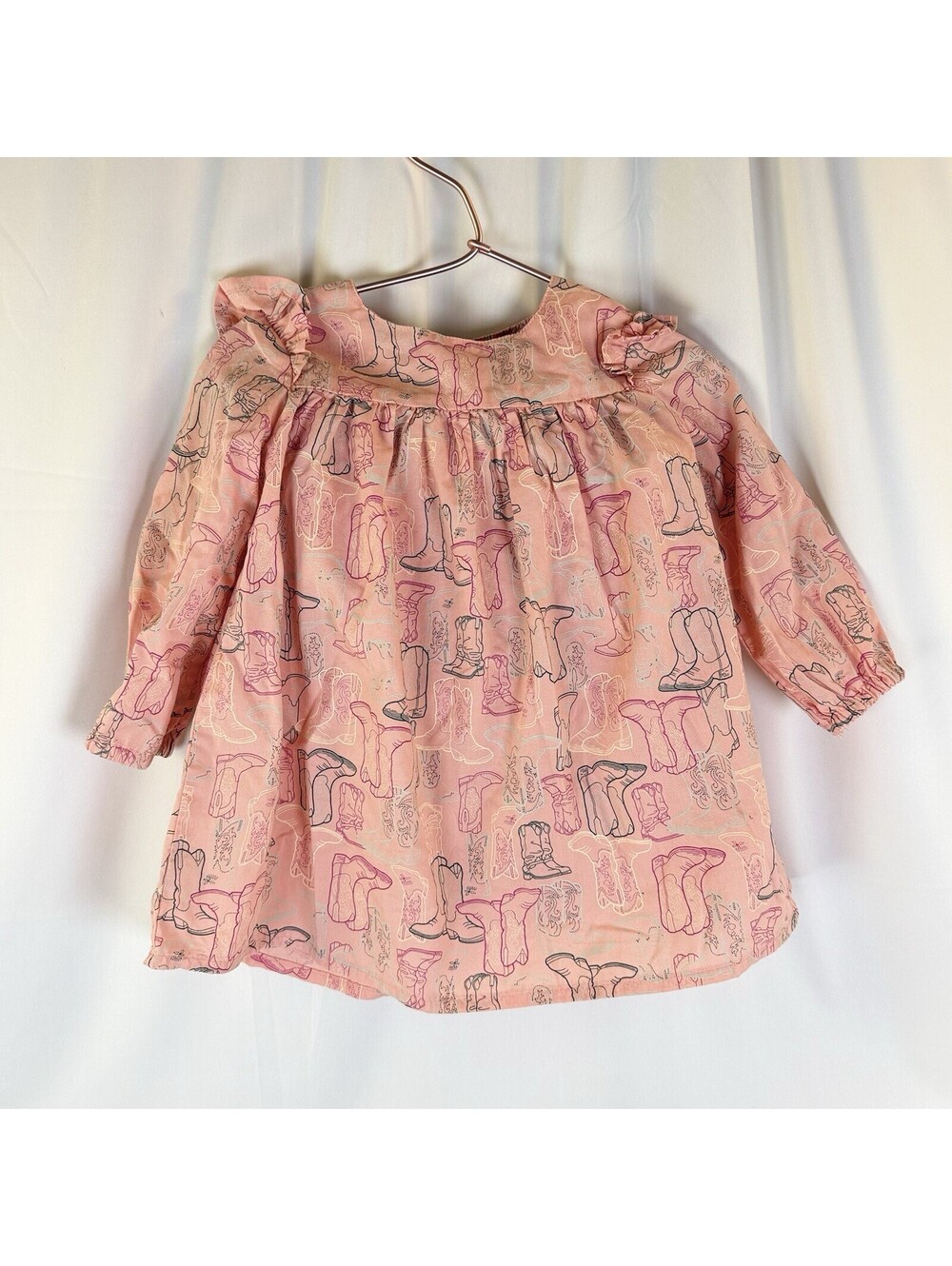 Wrangler Girls 18 Months Peach Western Boots Print L/S Snap Dress With Bottoms